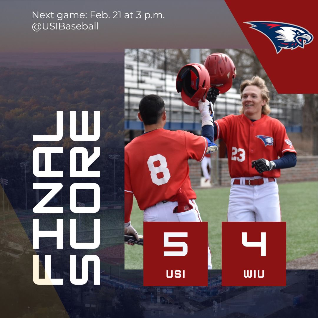 FINAL SCORE:

USI 5
WIU 4

#USIBaseball  #USIAthletics