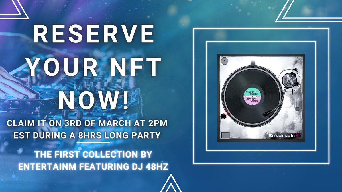 entertainm_io's tweet image. RESERVE YOUR NFTs NOW FOR A DISCOUNT: launchpad.entertainm.io

Only Stakers &amp;amp; WL can reserve up until 3rd of March for a cheaper price!

🔥 All NFTs open a bounty, alongside other benefits!

Bounty prizes: 
🎁 mNightClub NFTs
🎁 LIMITED 3D Wearable NFTs collection
🎁 XP
🎁 SHOTs