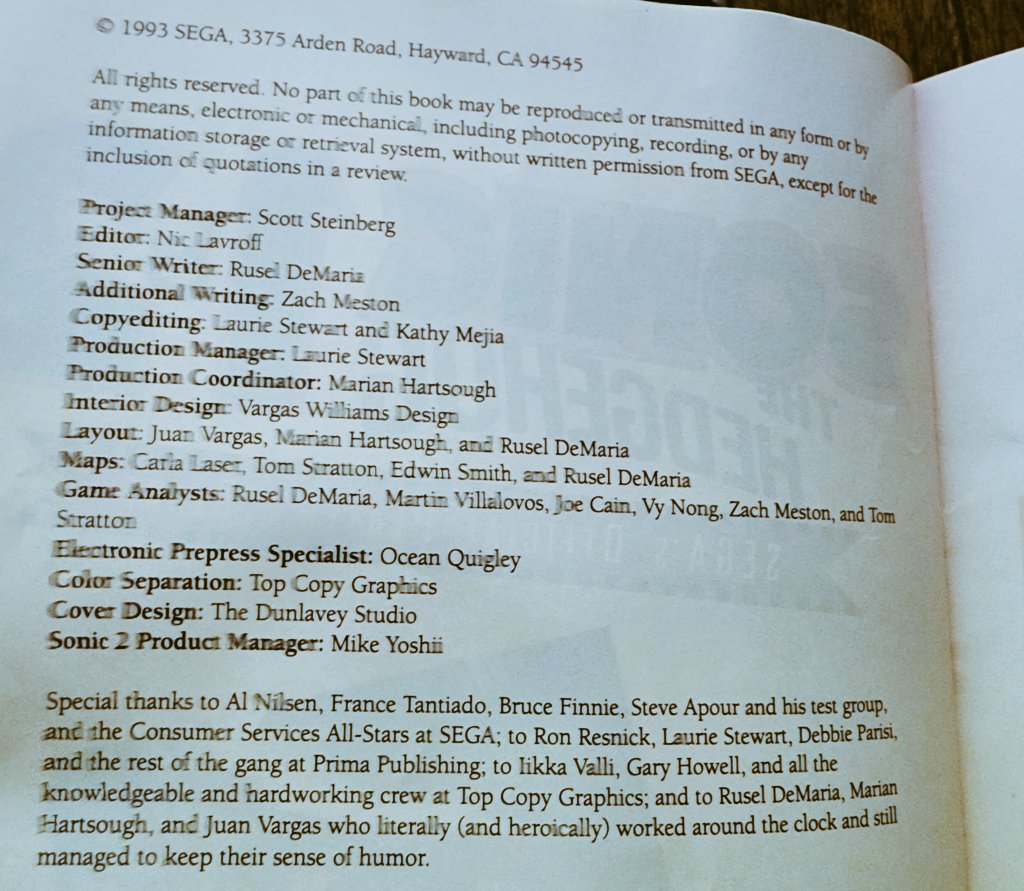 Been busy reorganizing and finally located a copy of the #Sonic 1&amp;2 player's guide from 1993 that I helped with by taking screenshots for the Game Gear games, as well as an editing pass on the draft version, pictured here. 😉 The first professional publication of my career! #Sega