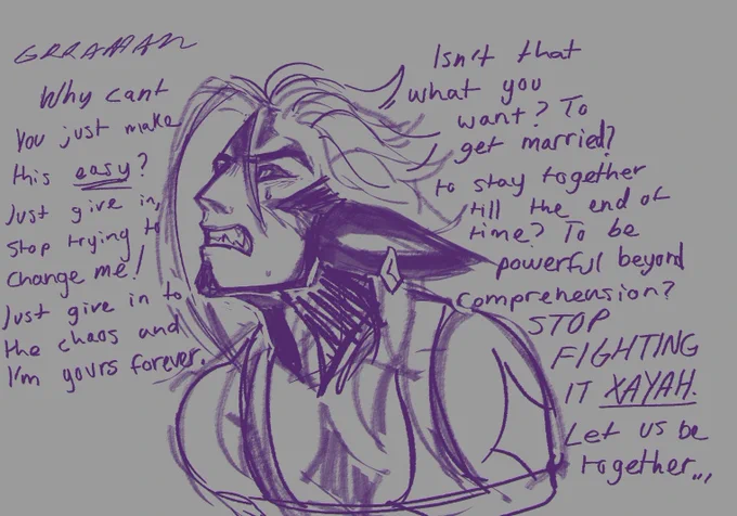 //suggestive text ? Hiiii, back at it again with star guardian angst  but its ok bc they get a happy ending <3 #xayah #rakan #artoflegends 