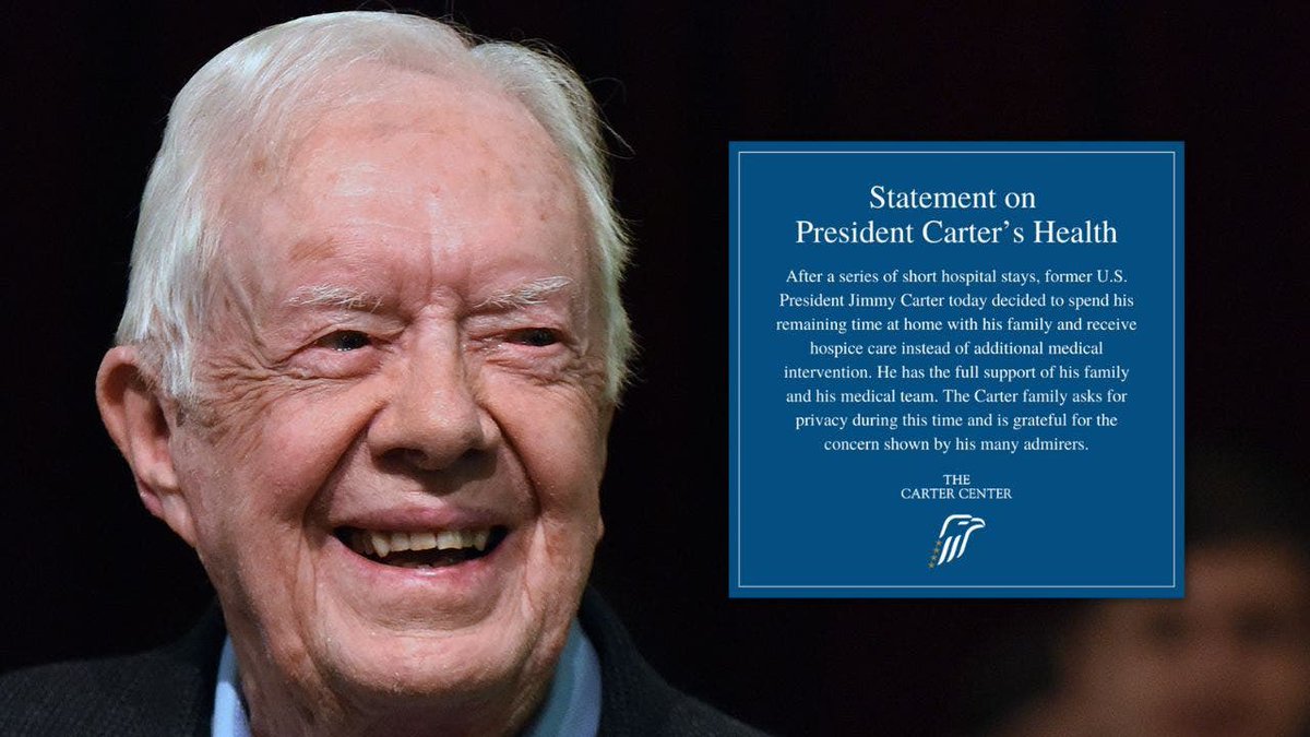 As former President Jimmy Carter enters hospice care, we send our prayers to his entire family and all the people who love him. #hospice #endoflifesupport #aging #inhomecare #navy #veteran #peacefultransition #PresidentCarter