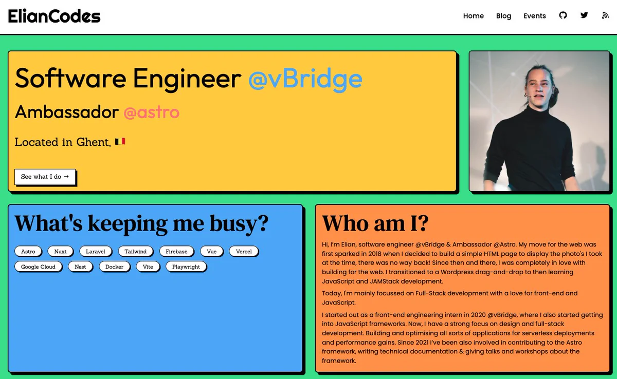 Screenshot of the Elian.codes homepage