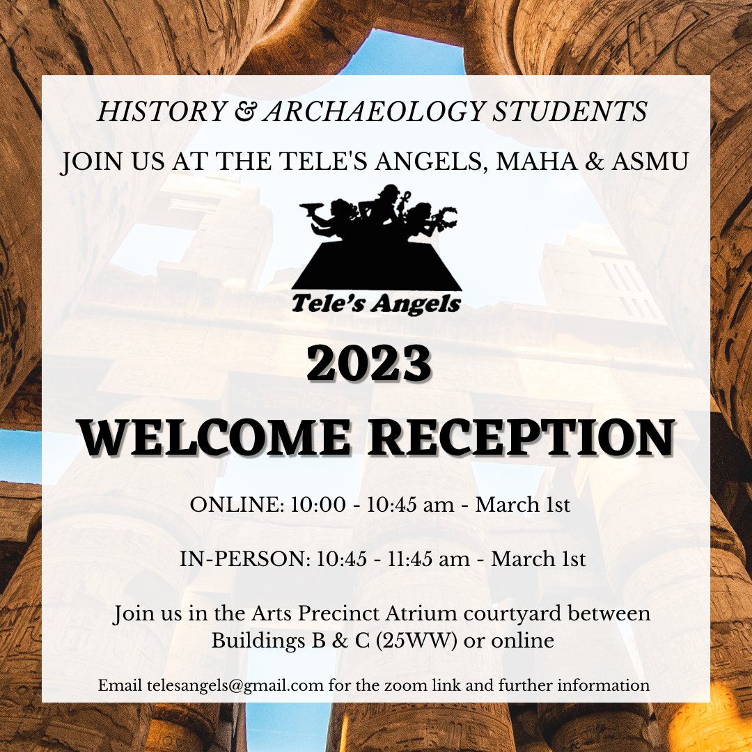 TelesAngels's tweet photo. Calling all MQ students of History and Archaeology!
🏺🏛📜
You're all invited to our 2023 Welcome reception with @Archaeology_MQ and @MAHAstudents. Join us In-person or Online in Week 2 of Semester 1. dm/email for the zoom link.
@mq_dha https://t.co/RD5M6eEcjg