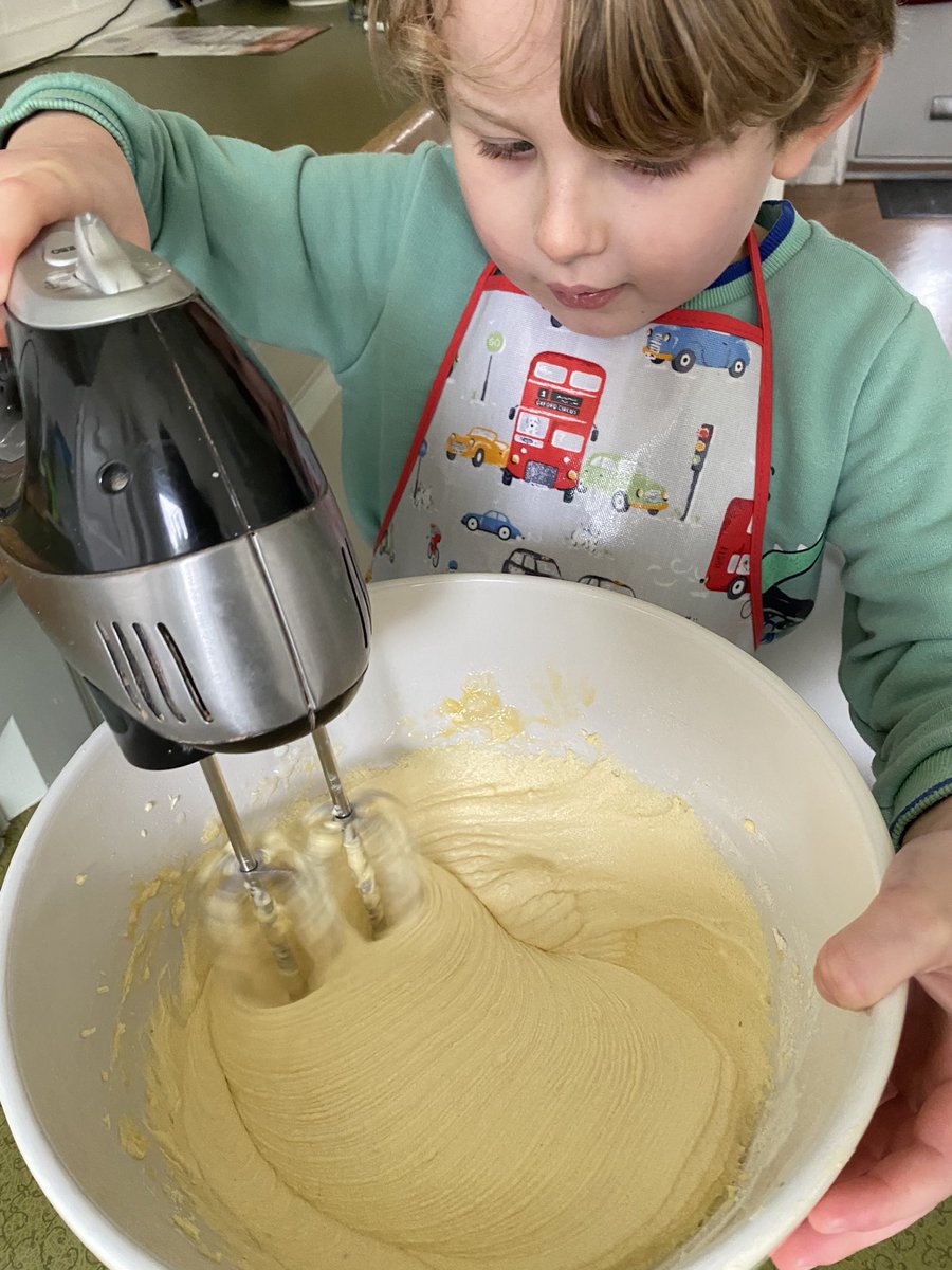 With help from my little dude, we baked this today.

It was a big achievement too, he used the mixer AND no ear defenders! #ActuallyAutistic
