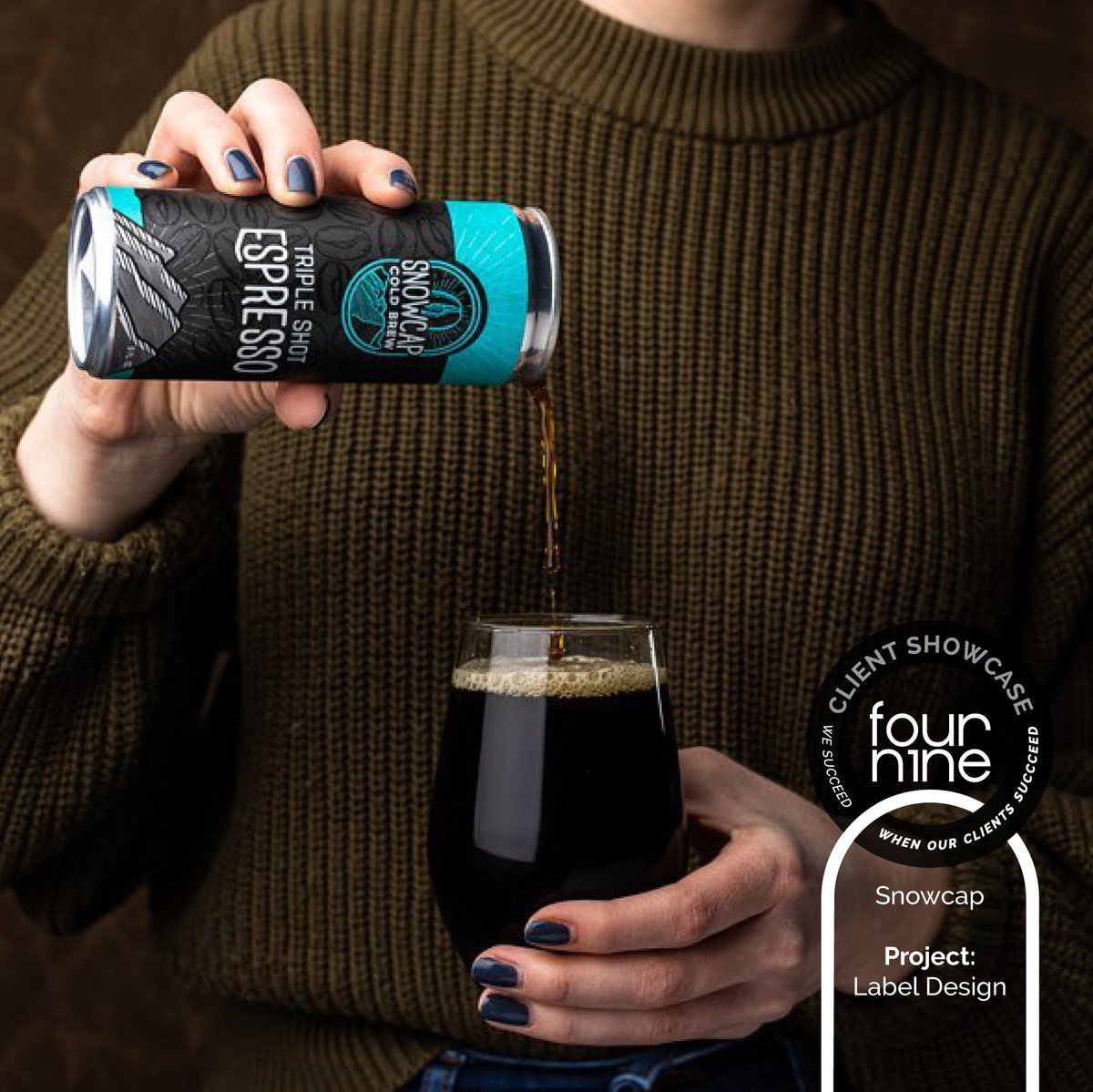 FourNineDesign's tweet image. We have been so fortunate to work with #snowcapcoldbrew for a number of years now. Here’s to many more. Featured in this shot is the design we did for their Triple Shot Espresso can. 

#labeldesign #candesign #branding #branddesign #packagingdesign #logodesigner #graphicdesign