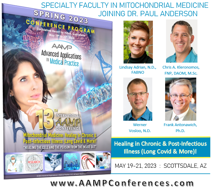AampConferences's tweet photo. Please welcome Faculty Speakers Lindsay Adrian ND FABNO, Chris Kleronomos FNP DAOM, Werner Vosloo ND, and Frank Antonawich PhD to AAMP' Spring 2023 #CME Conference.    
https://t.co/btiCcVOYMY
#longcovid, #chronicdisease, #chronicillness, #chronicfatigue, #mitochondrialhealth, https://t.co/EYRfdMfJQB