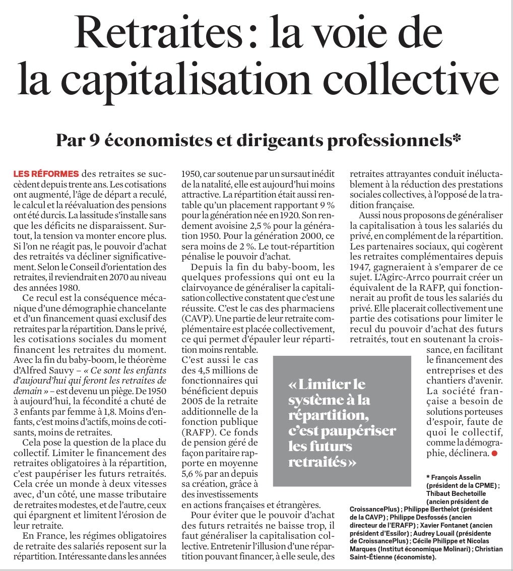 Pierre_Vallet's tweet photo. Le débat de fond que nous aurions dû avoir. Tribune intelligente et salutaire. #RéformeDesRetraites #CapitalisationCollective #Répartition cc ⁦@xjfontanet⁩ https://t.co/AGodXBkwFc
