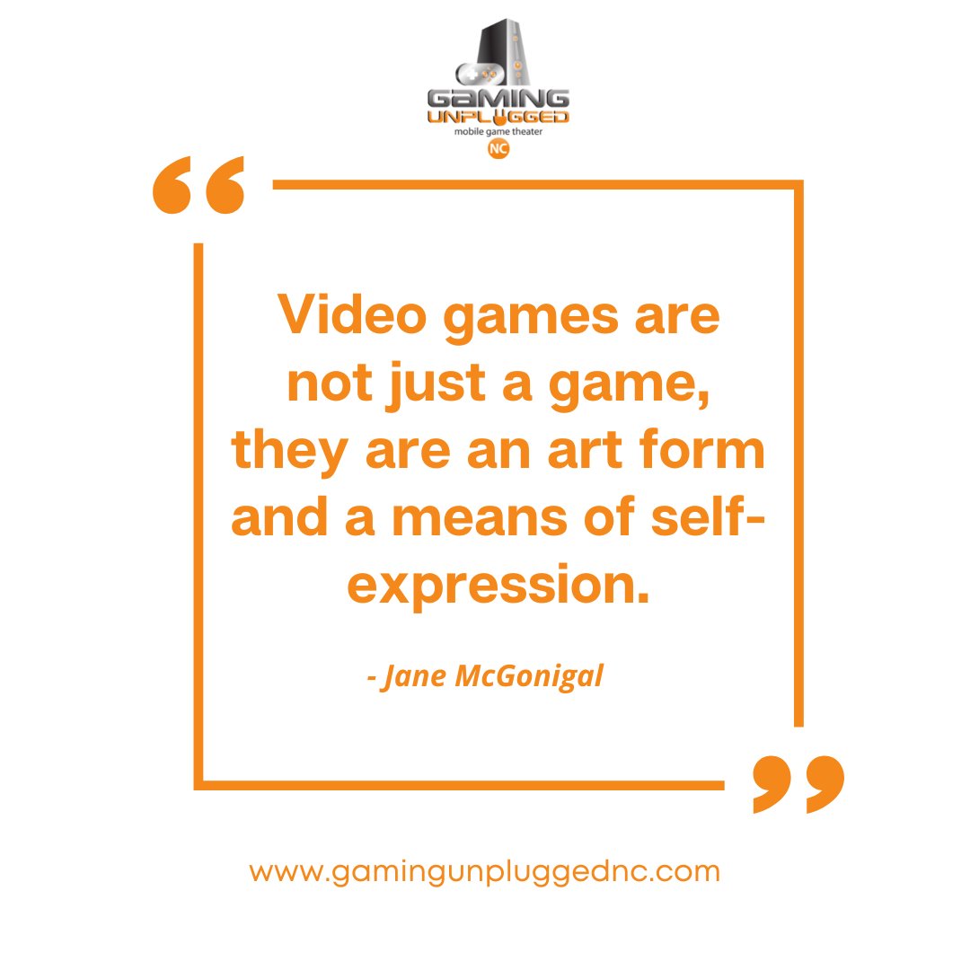 GamingUnplugNC's tweet photo. "Video games are not just a game, they are an art form and a means of self-expression." - Jane McGonigal
#mondaymotivation #videogamequotes #gamerquotes #gaminginspiration #gamequotes #gamemotivation https://t.co/JfMWKEwzHd