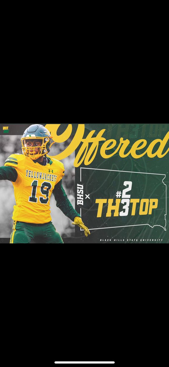 Just got offered by Black Hills State S/o <a href="/CoachBHopkins/">Brendan Hopkins</a> <a href="/CoachFlesh/">Coach Flesher</a> <a href="/Coach_Snelling/">Coach Snelling</a> #BTA #BCD