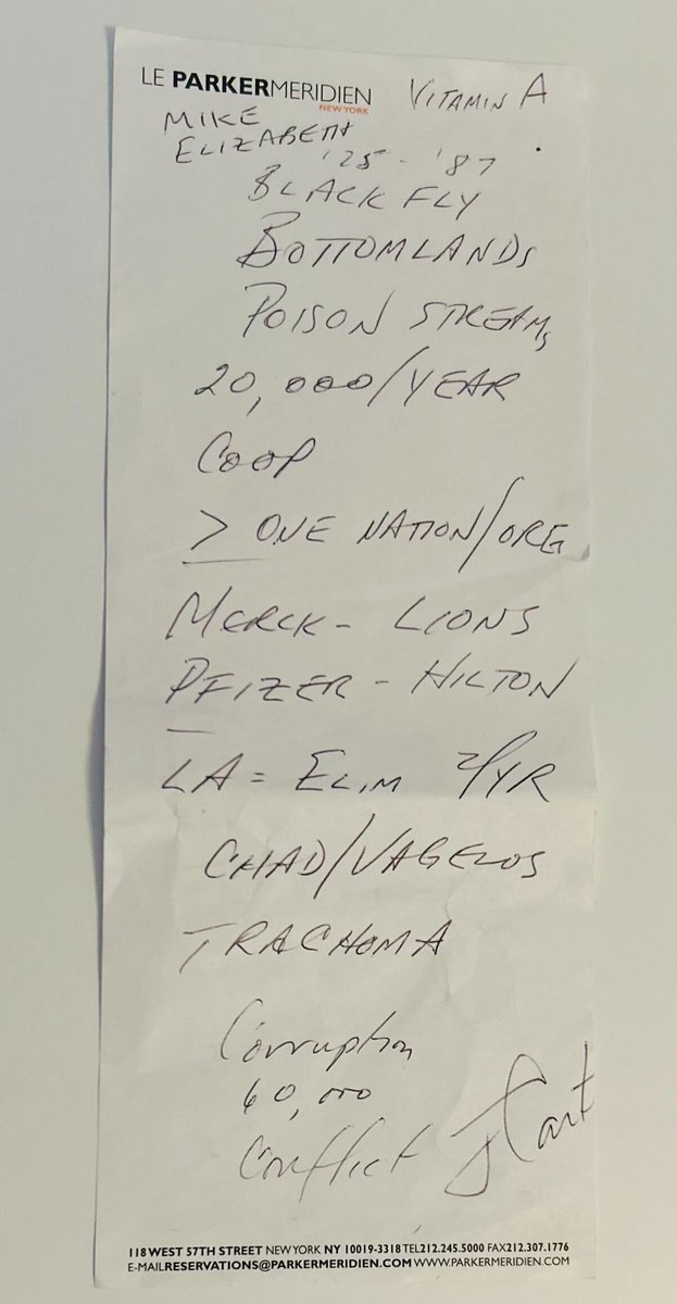 matthewherper's tweet image. I'd like to share a little story about Jimmy Carter, starting with a reporter's keepsake.

These are the notes President Carter handed me after I met him at a $MRK event to celebrate the company's collaboration with the Carter Center to end river blindness. A thread. 1/7