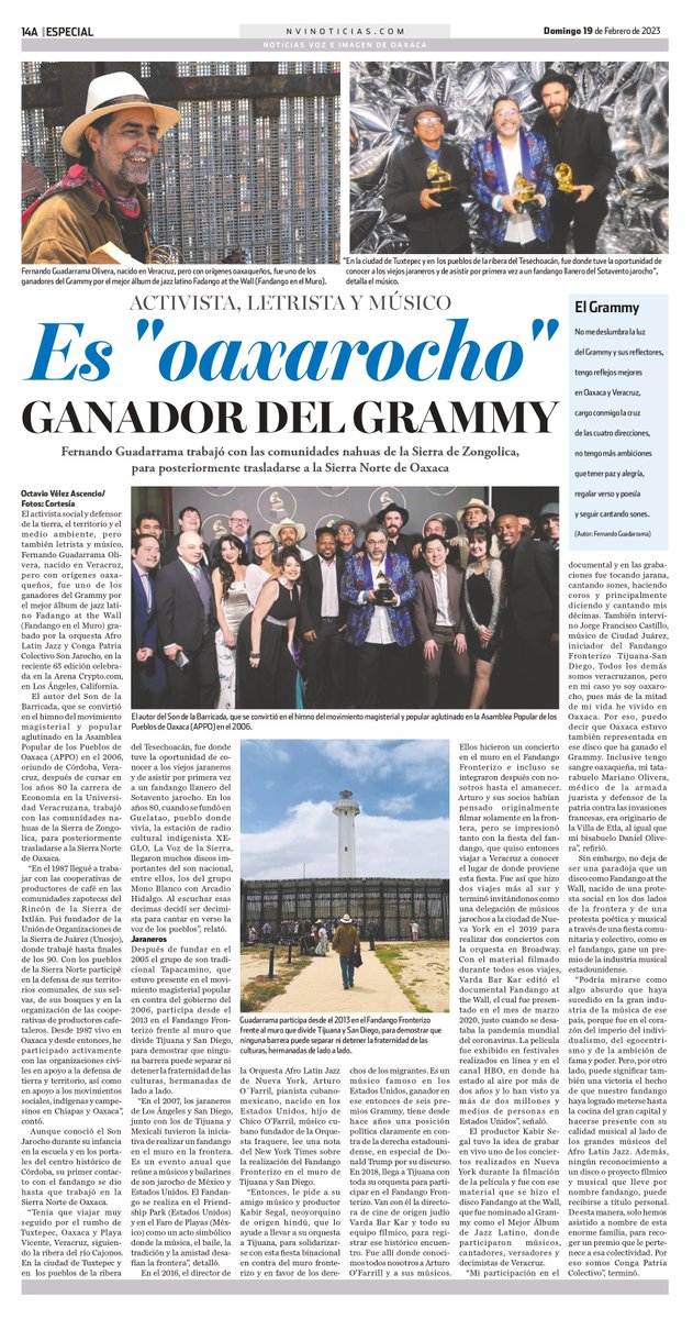 OVelezA's tweet photo. Activista, letrista y músico “oaxarocho” ganador del Grammy https://t.co/Q7AmM9EUv7 @julioastillero @lhan55 @flaviososavilla @angie13angie13 @YesicaS53127681 @patibris @OdiliaRomero @DianaManzo31 @Solidaridad1000 @PedroMatias8 @sarmientodebate @iporflores70 @pixelperiodismo https://t.co/1KYJEnRlAd