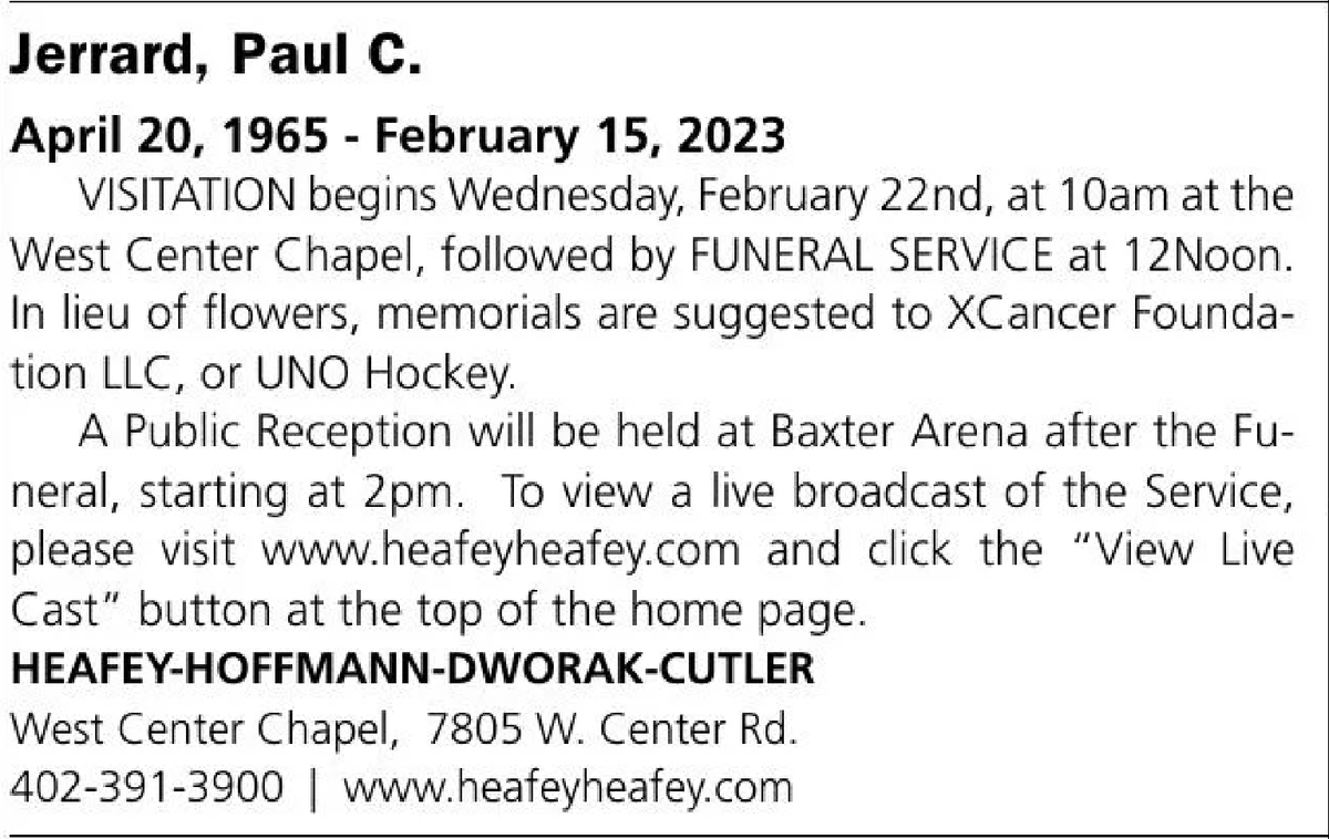 Mavpuck on Twitter "Funeral arrangements for Paul Jerrard. Memorials