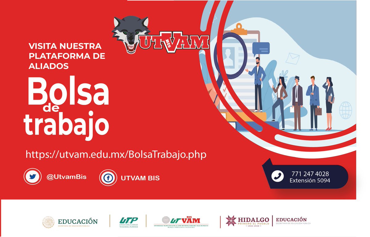 UtvamBis's tweet photo. ¡Atención comunidad #UTVAMbis!
Con el objetivo de brinda información para que las y los egresados puedan encontrar una oferta laboral, ponemos a tu alcance la plataforma de bolsa de trabajo
💡https://t.co/UPIflS6LVk
#PrimeroLaEducación
#WeAreWolves 🐺🐺 https://t.co/qdC2CHzsk2