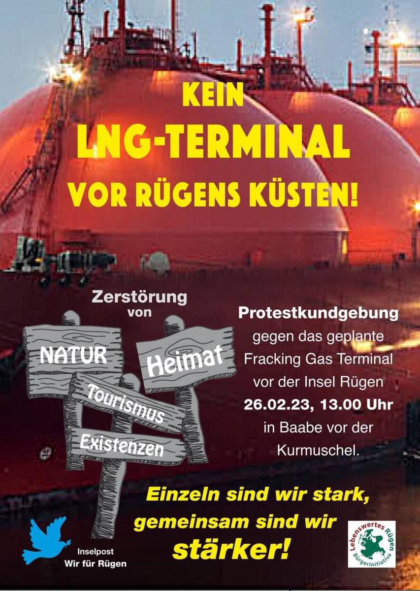RuegenOutdoor's tweet photo. #Stoppt d. #Entwertung d. #Insel #Rügen: Gegen d. #Bau v. #LNG #Terminals auf #Rügen & die #Zerstörung der #Insel & seiner einmaligen #Tier- und #Pflanzenwelt regt sich #Widerstand bei #Rüganern & ihren #Gästen - Gerne teilen, ein klares #Zeichen für #Rügen an #Schwerin & #Berlin https://t.co/K5UqGfpD72