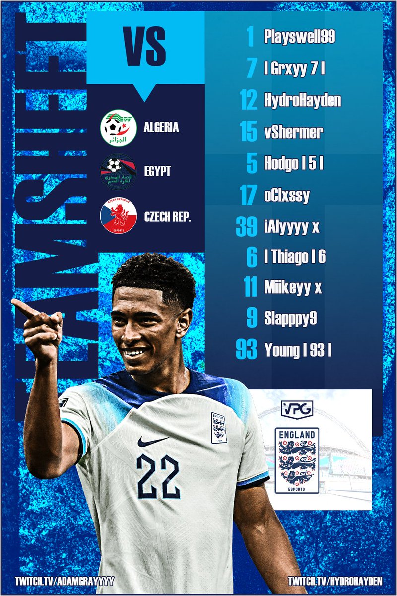 Tonight's teamsheet for the first round of matches in the <a href="/OfficialVPG/">Virtual Pro Gaming</a> Xbox Nations league

Matches will be streamed, links on the image
