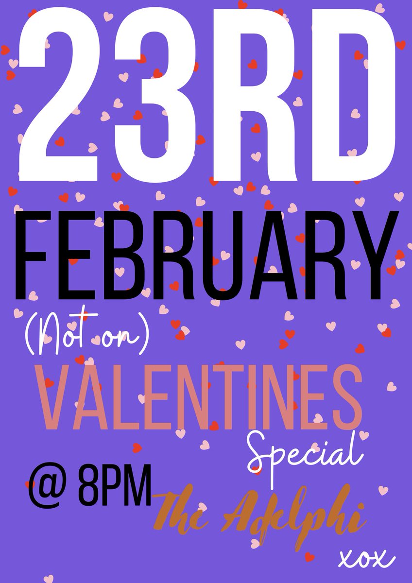 Get ready for some (Not on) Valentine's Fun.
8pm. 23rd February 2023 at <a href="/AdelphiLeeds/">The Adelphi</a>!
Get Ready!
<a href="/iamjackv/">J A C K 🦊</a>, <a href="/JackGleadow/">Jack Gleadow (As In Meadow)</a> and <a href="/mollmcguinness/">Molly McGuinness</a> are!
eventbrite.co.uk/e/539816063377
Get your £5.00 ticket now!
#Leeds #ThingsToDoLeeds #WestYorkshire #Comedy #ComedyNight