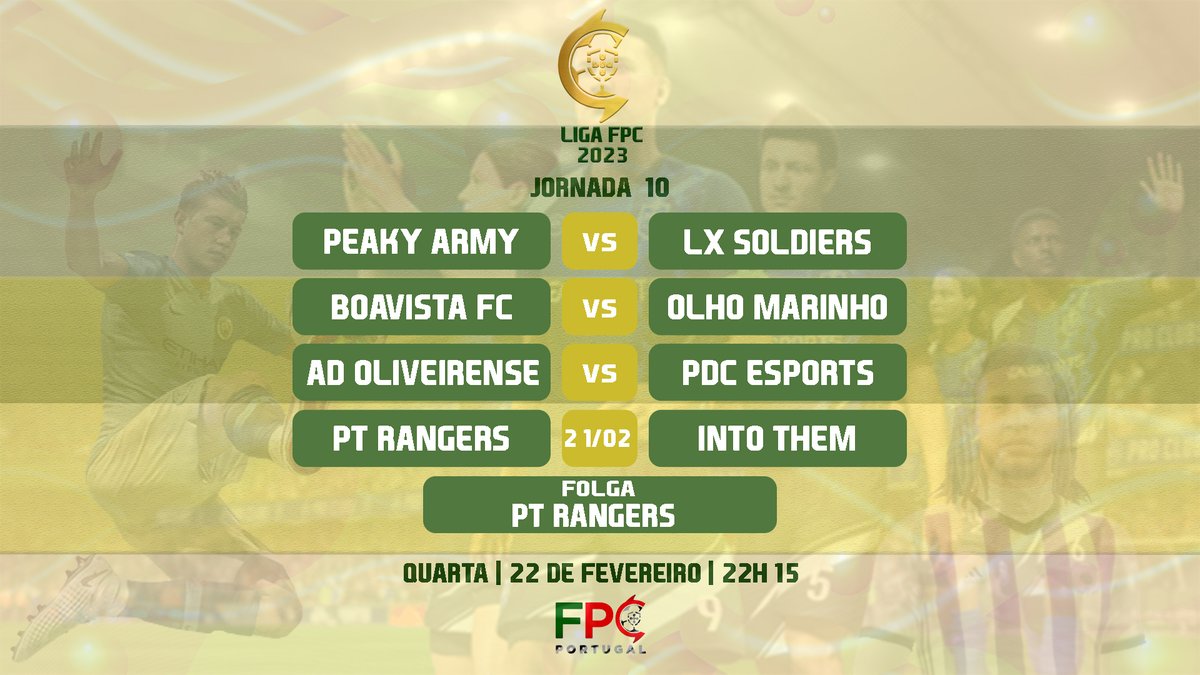 FPCPortugal's tweet photo. 🏅 LIGA FPC 2023
Ontem iniciámos a jornada 10 do campeonato, hoje encerramo-la com um AD Oliveirense vs PDC Esports a chamar à atenção na luta pelo 4º lugar.
Acompanha os jogos nas streams dos clubes, que podes consultar aqui: https://t.co/56DeaaNp7u
#ProClubs #FIFA23 #LigaFPC https://t.co/VAxI50zvT4