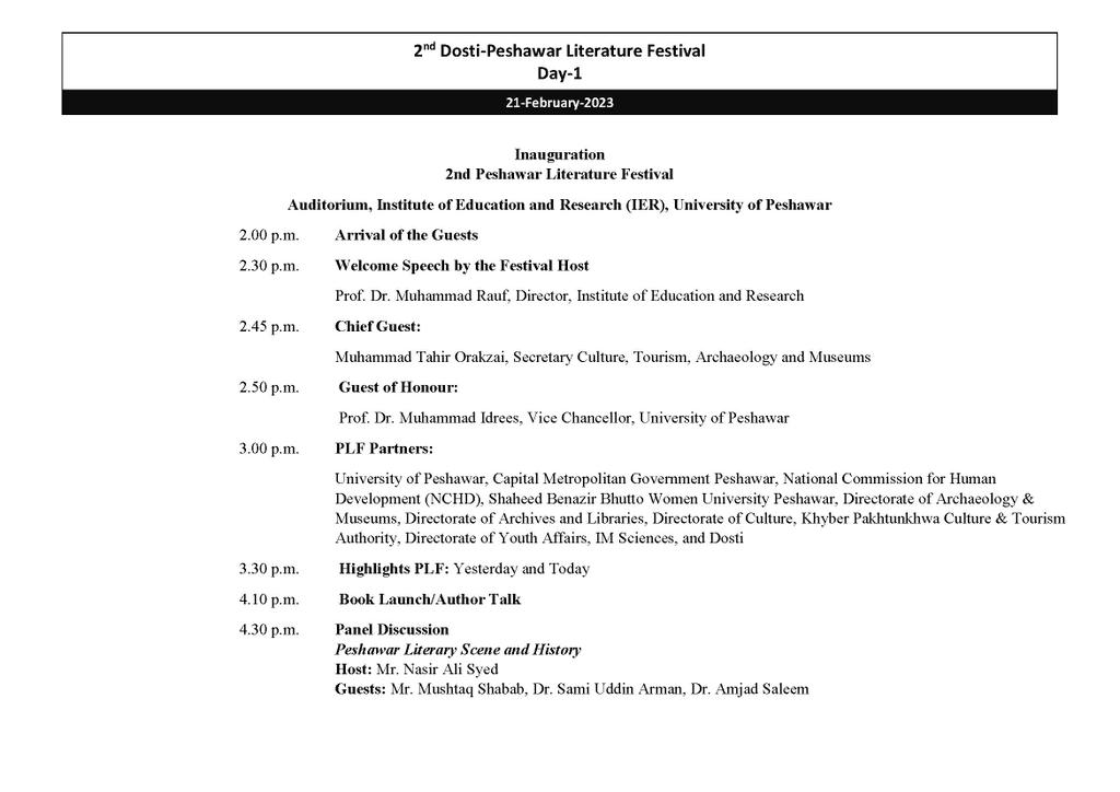 itsmenaila8's tweet photo. PLF programme schedule is here!
DAY 1 - 21/02/23 
@peshawarfest
#PLF2 #peshawarfest #dosti https://t.co/OkSNxIG8i1