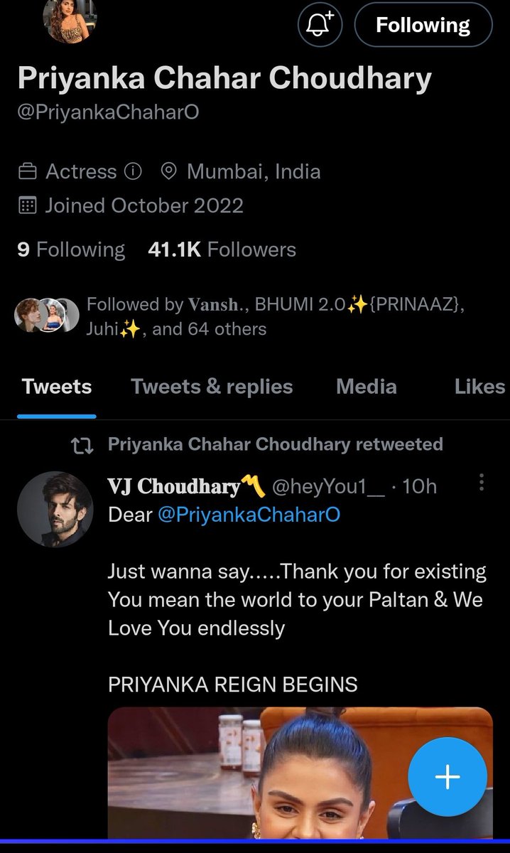 heyYou1__'s tweet photo. She Retweeted &amp; liked my Tweet

Thank you @PriyankaChaharO 🥹❣️

PRIYANKA REIGN BEGINS https://t.co/EzX13fteyb