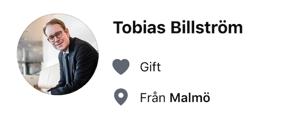GussyRiot's tweet image. Enligt Facebook är Tobias Billström ett gift från Malmö.