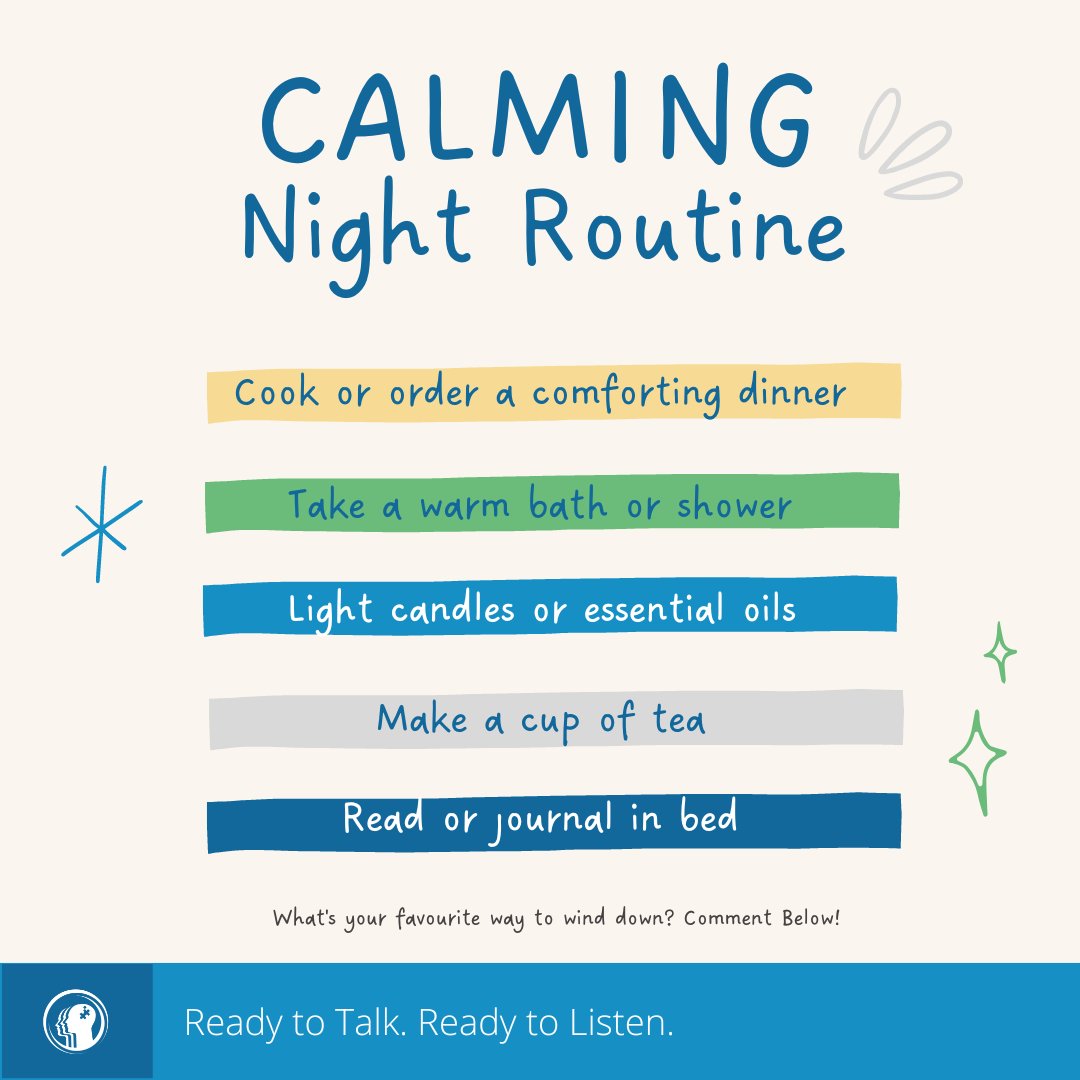 che_health's tweet image. Developing healthy routines is key to taking care of your mental health. You must schedule in time to be consistent.

#nightlyroutine #mentalhealth #anxiety