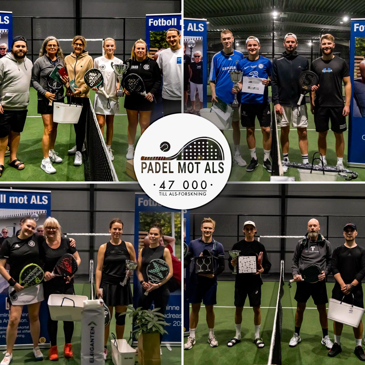 Padel mot ALS-turneringen genererade 47 000 kr till ALS-forskning vilket innebär att vår insamling nu är uppe i 482 000 kr till Ulla-Carin Lindquists stiftelse för ALS forskning ❤️