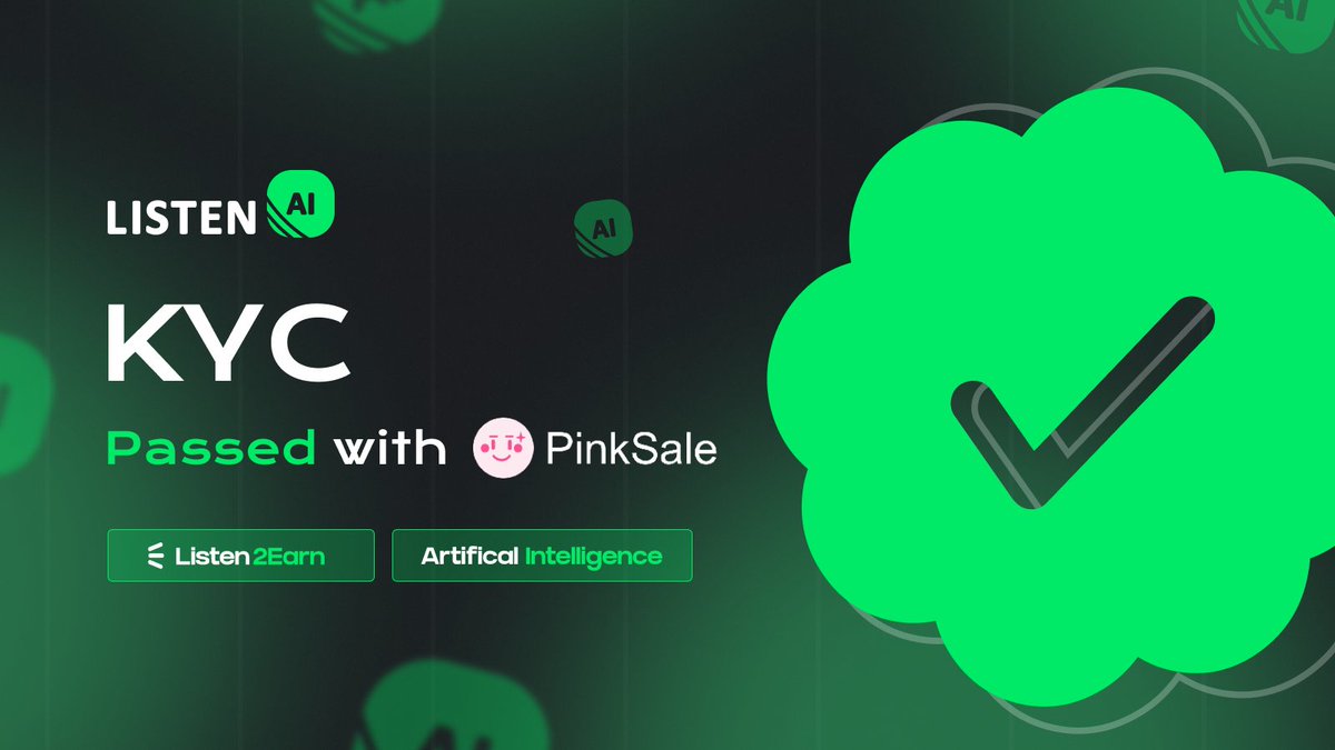 ListenAI_BSC's tweet photo. Listen AI KYC completed By our Launchpad Partner Pinksale

Pinksale KYC process used to verify the identity of the project owner. Thanks to Pinksale &amp; @saulpink for supporting us. 

😊 Here is the Pinksale KYC report: https://t.co/VFLo1C7hbP https://t.co/keQd4dFWCu