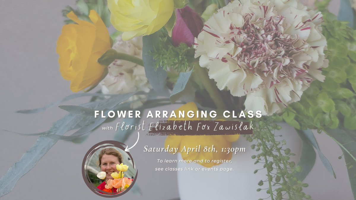DiscoverDACO's tweet image. Join Elizabeth Fox Zawislak, owner of Bluegreen Gardens, for a one-of-a-kind floral arrangement class. Using fresh-grown American flowers as your canvas, you'll design a an  arrangement inspired by a piece in "Flower Power: Flora in Fashion​" #FlowerArrangementClass #TakeAClass