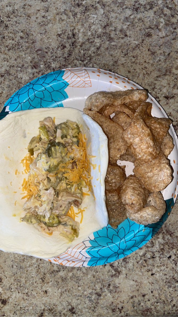 Lunch was homemade turkey salad with pickles and jalapeños on an  egglife egg white wrap and pork skins. I used the last of the Duke olive oil mayo* (Water, Olive Oil, Canola Oil, Soybean Oil, Modified Food Starch) and will be making my own going forward.
