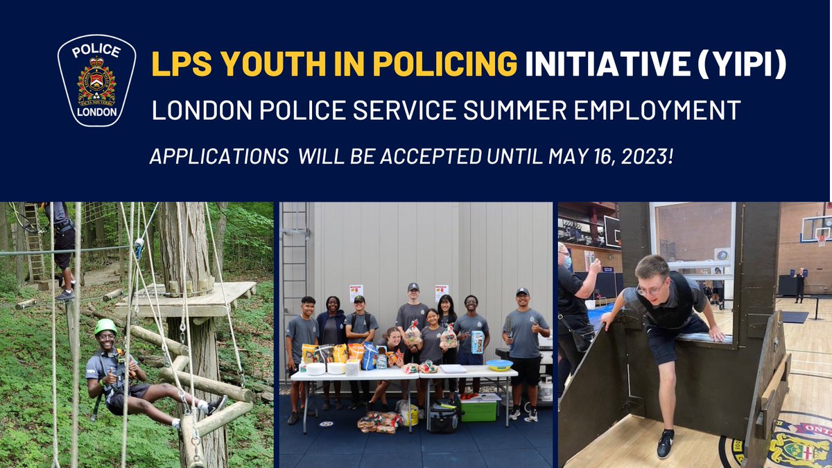 We’re hiring for our Youth in Policing Initiative (YIPI), a paid summer internship with the LPS. If you’re in high school and looking for the ultimate professional development opportunity, this is it! Learn more and apply today: bit.ly/3bGkhFM 

Apply by May 16! #LdnOnt