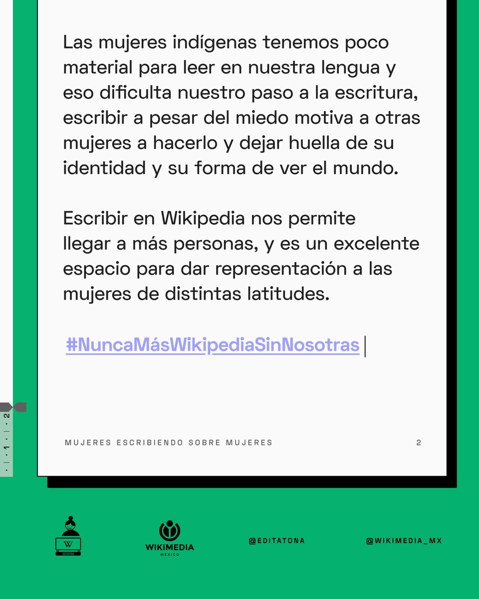 editatona's tweet photo. Durante décadas la escritura ha sido un acto negado para las mujeres, principalmente para mujeres racializadas y empobrecidas, por eso escribir en plataformas como Wikipedia sobre nuestra historia es un acto de rebeldía. ✨Mujeres escribiendo sobre mujeres✨. https://t.co/uY0Zz1U5PR