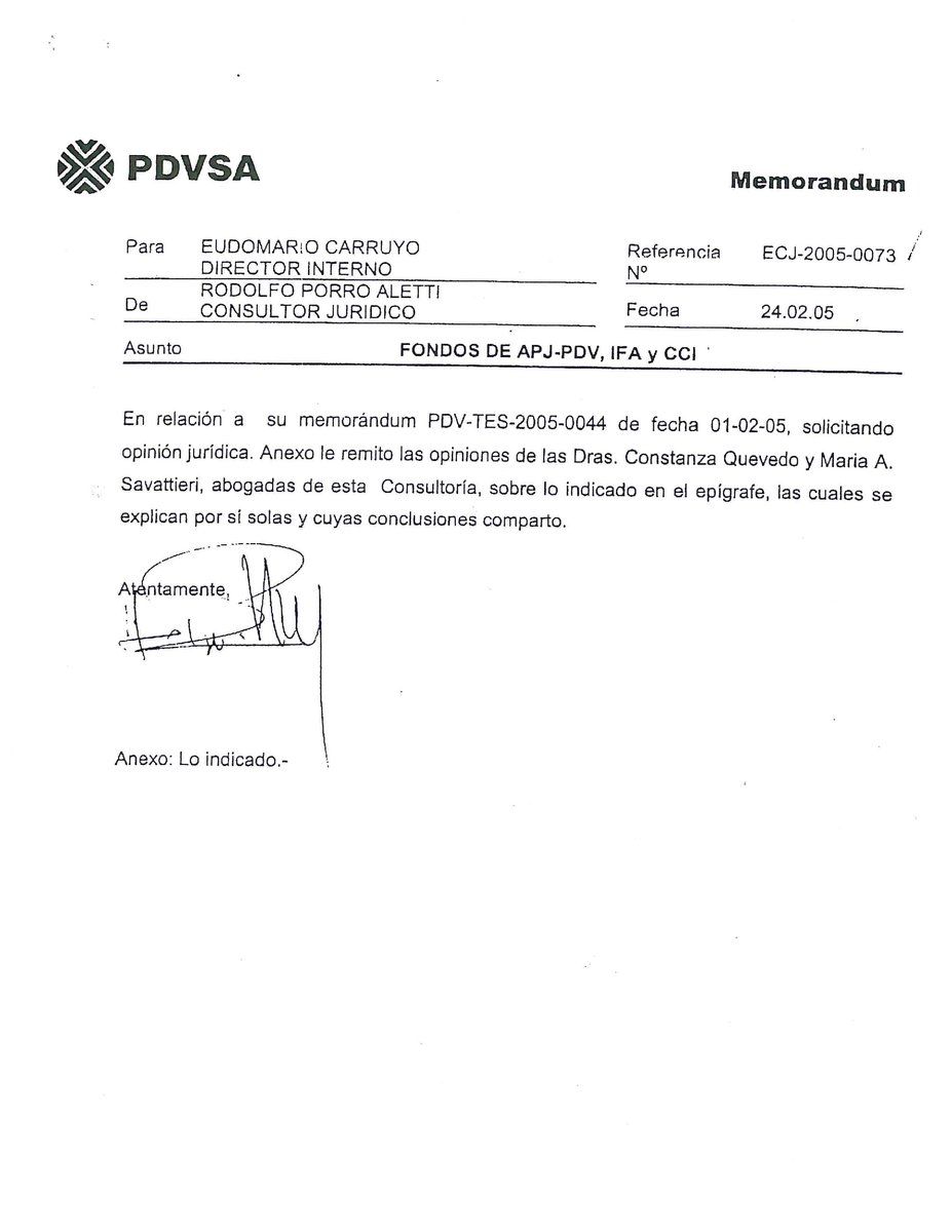 rreymi's tweet image. @TellecheaRuiz @TarekWiliamSaab @TareckPSUV @Defensoria_Vzla @Asamblea_Vzla @Asamblea_Ven @TSJ_Venezuela @onuvenezuela @NoticiasONU @Rampolla_UN @sumariuminfo @CorteIDH Mostramos memorándum de abogados PDVSA en 2005 confirmando Propiedad de los Jubilados del FDP APJPDV  1 de 3