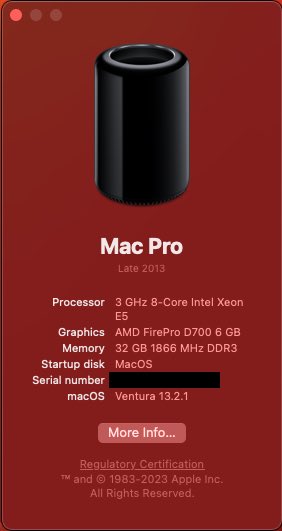 cloudnull's tweet image. Say hello to my new (to me) Trash can. #MacOS powered by #OpenCore.
