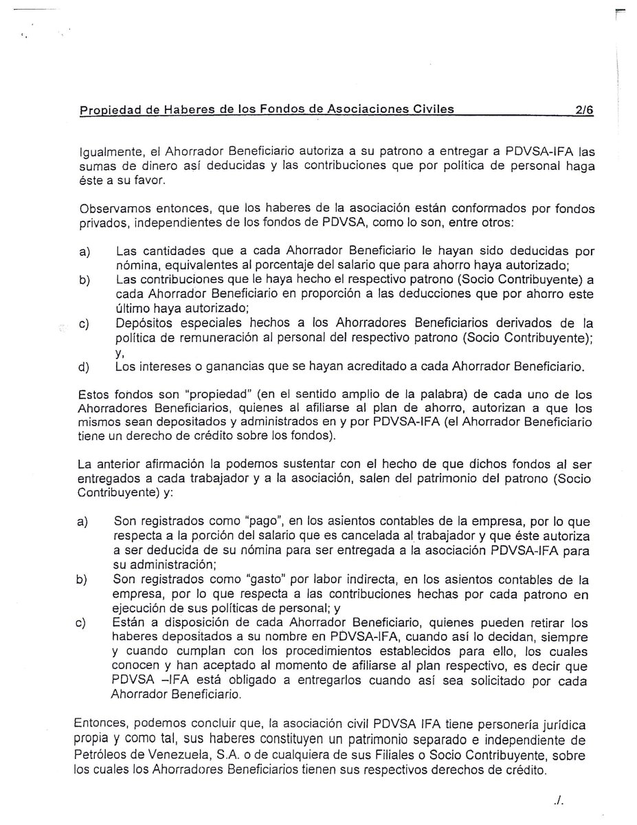 rreymi's tweet image. @TellecheaRuiz @TarekWiliamSaab @TareckPSUV @Defensoria_Vzla @Asamblea_Vzla @Asamblea_Ven @TSJ_Venezuela @onuvenezuela @NoticiasONU @Rampolla_UN @sumariuminfo @CorteIDH Mostramos memorándum de abogados PDVSA en 2005 confirmando Propiedad de los Jubilados del FDP APJPDV  1 de 3