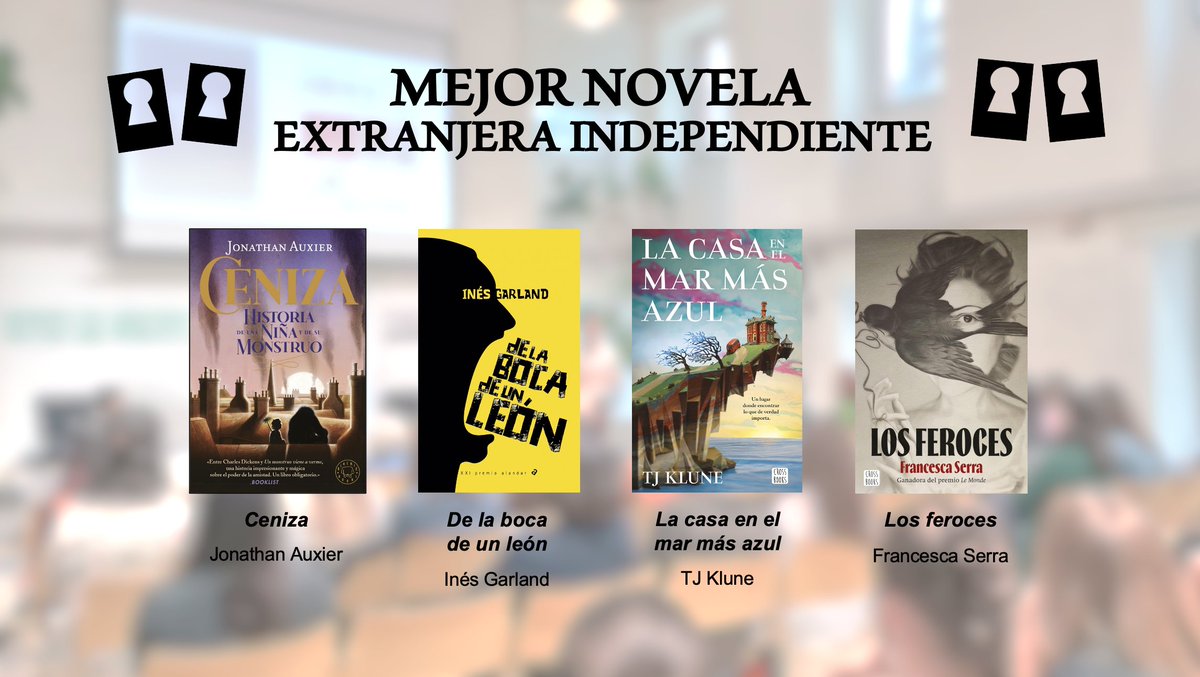 ¡Estos son los finalistas a Mejor novela extranjera independiente de los #Templis2023! 🎩🦁🌊📱