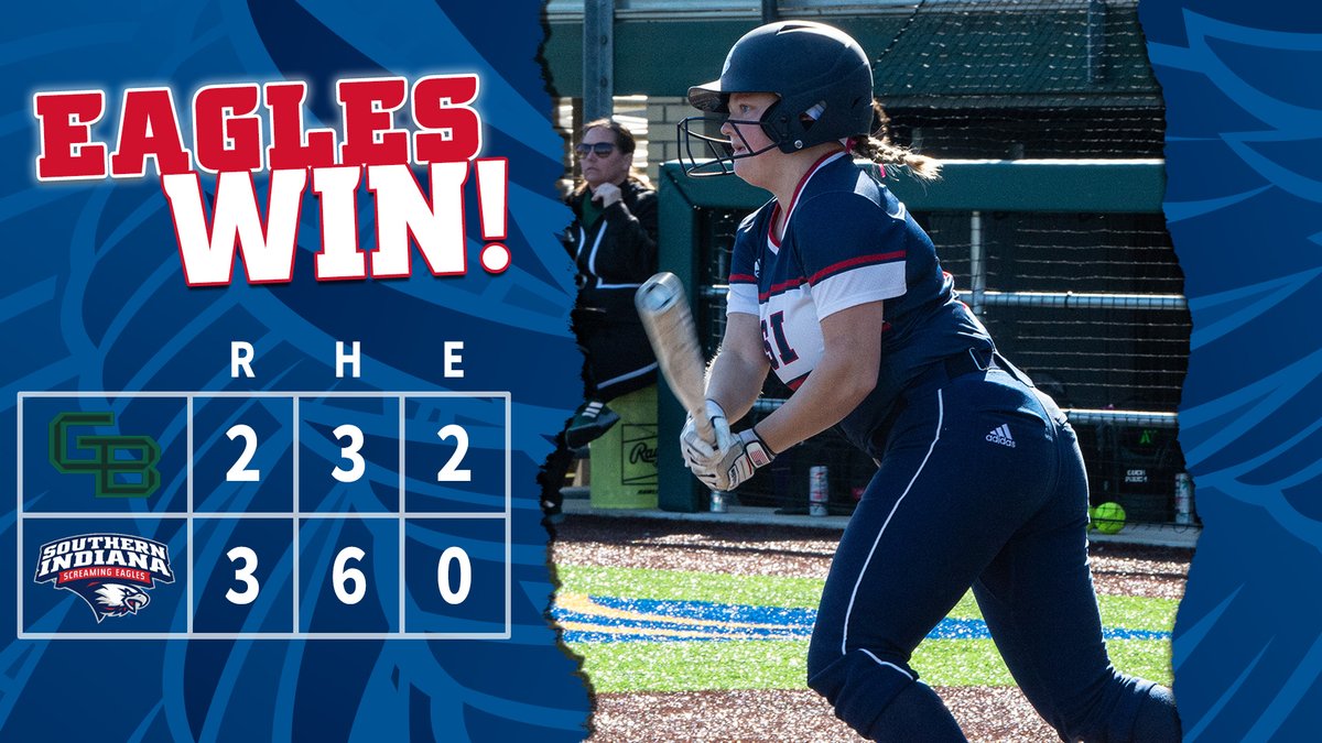 🥎🦅USI WINS!!
FINAL | USI 3 (2-0), GB 2 (3-5).

The bottom third of the order comes through with all three RBIs in the game. Kylie Eads closes out the last three innings for USI. <a href="/USISOFTBALL/">USI SOFTBALL</a> is back in action tonight at 7 p.m. against Evansville.

#GoUSIEagles #OVCit