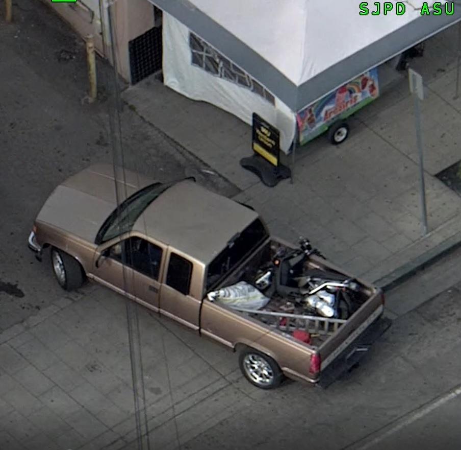 SJPD_AC_Joseph's tweet image. #Air3, alerted by #ALPR, was involved in 4 incidents resulting in arrests and recoveries of stolen vehicles.  The stolen pickup truck even had a stolen motorcycle in the back!  One arrestee had a warrant for auto theft, and another was on Post Release Community Supervision.