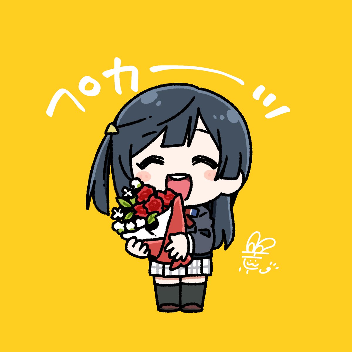 yuuki setsuna (love live!) 1girl black hair flower chibi nijigasaki academy school uniform school uniform closed eyes  illustration images