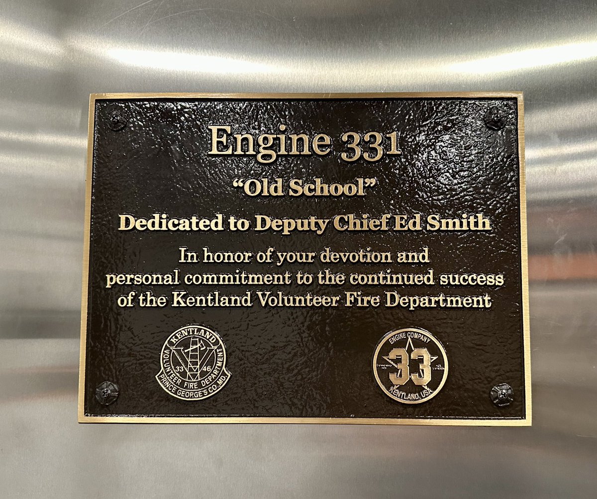 Kentland33's tweet photo. Last night the members placed dedication plaques on our apparatus. #Engine331 is dedicated to Past Deputy Chief Ed Smith. #Engine332 is dedicated to Past President John Burns. #RescueEngine33 is dedicated to Past President Donald “Patch” Aker. https://t.co/zhguOVnIKF