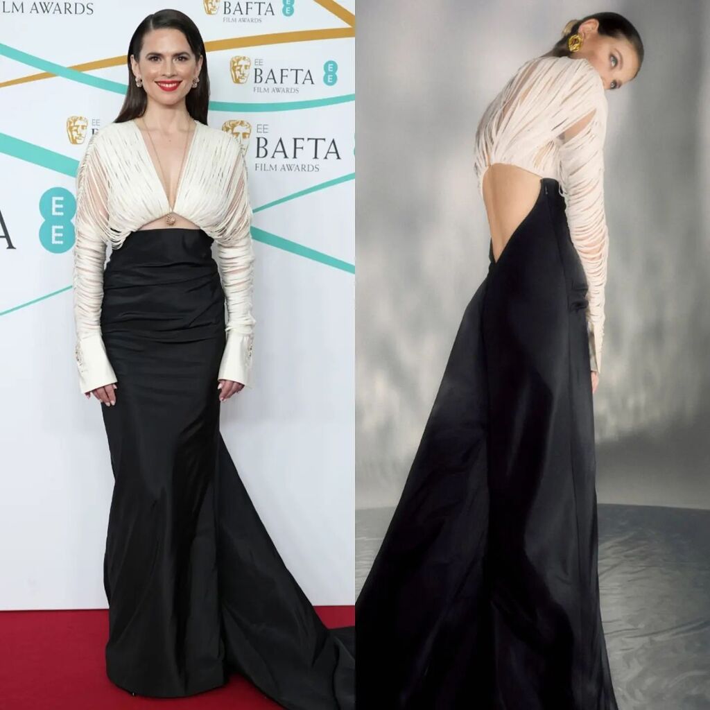 dequemeolook's tweet photo. Hayley Atwell de Cong Tri Inverno 2022 no 'EE British Academy Film Awards - BAFTA 2023'. #BAFTA #EEBAFTAs #HayleyAtwell #CongTri 📸 Getty Images / Vogue Runway https://t.co/b5NJUxLSKk