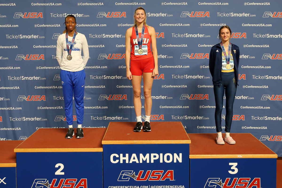🏆 2023 ITF Women’s High Jump Champions 🏆

🥇Katie Isenbarger - @WKUTrackField 
🥈Esther Isa- <a href="/MT_TrackField/">Middle Tennessee XC/Track & Field</a> 
🥉Celia Rifaterra - <a href="/FIUTrackXC/">FIU Track & Field</a> 

#CUSATF