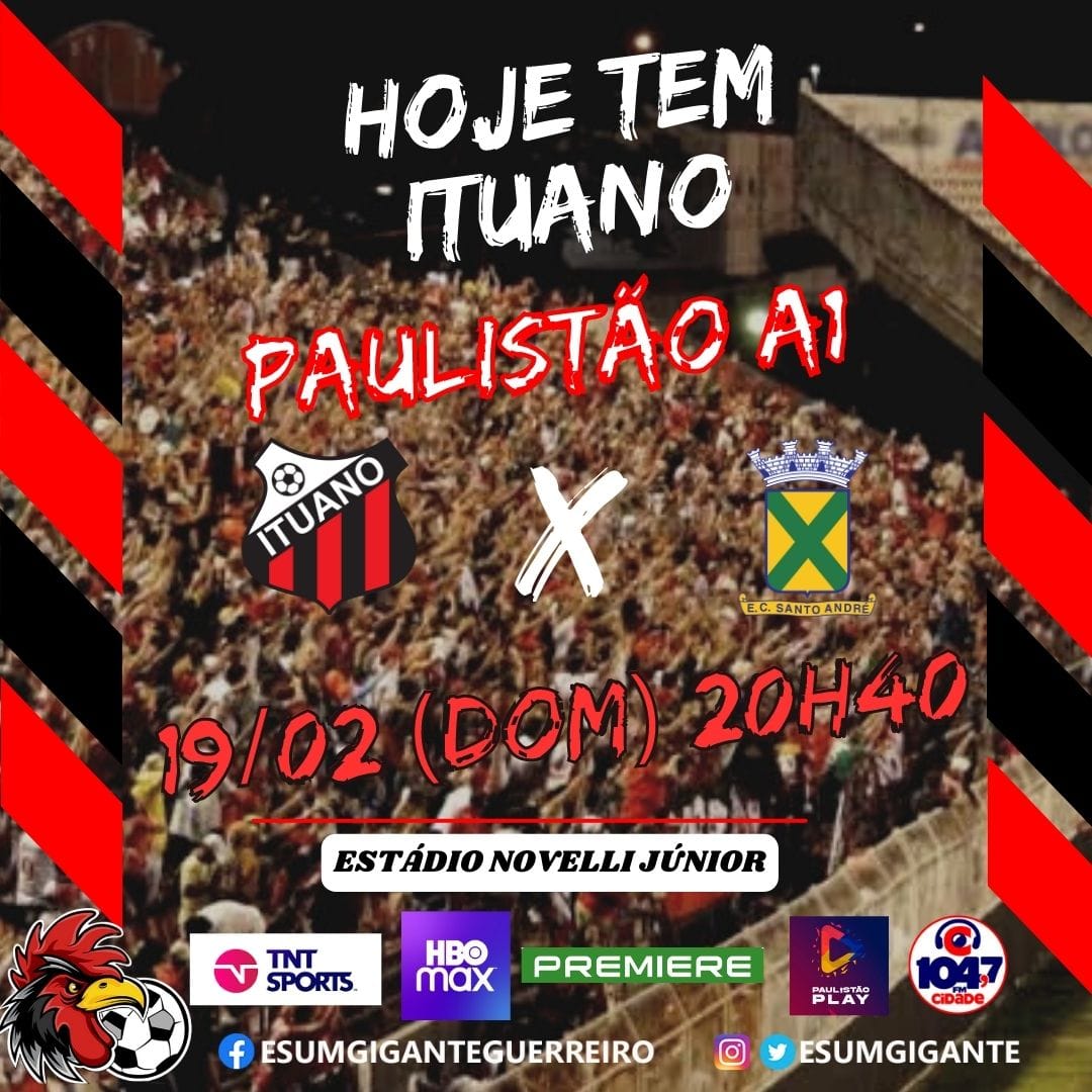 EsUmGigante's tweet photo. 🏆 CAMPEONATO PAULISTA 2023
⚽ ITUANO X Santo André
📆 19/02
🕛 20h40
🏟️ Estádio Novelli Júnior
📺 Paulistão Play, Premiere, TNT Sports e HBO Max
📻 Rádio Cidade FM 104,7
#ituanol #ituanofc #paulistao #paulistãoplay #premiere #PaulistaoNaHBOMax #paulistaonatnt #ecsantoandre https://t.co/5sWir6Vxc4