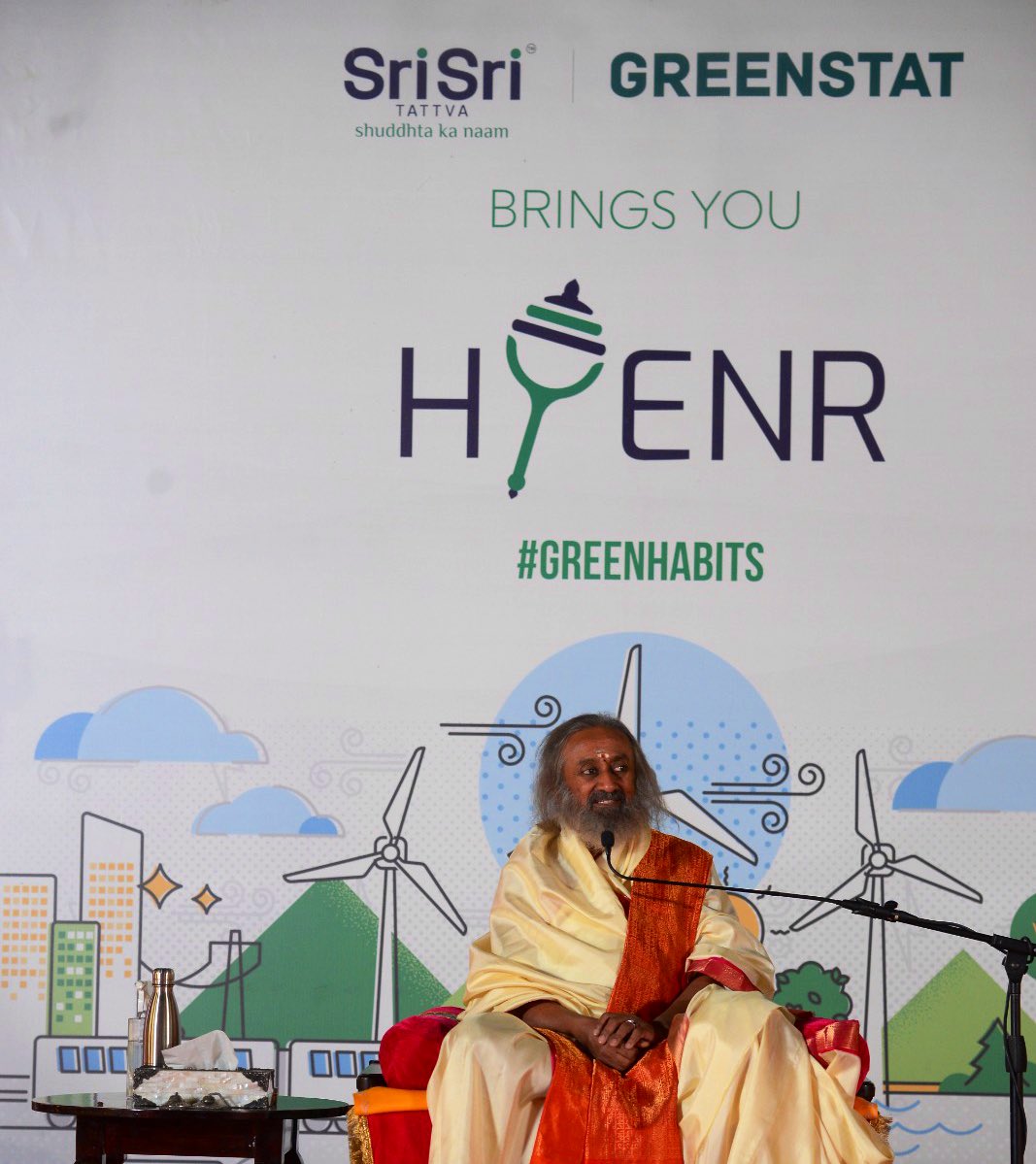 Gurudev's tweet photo. .@SriSriTattva and @GREENSTATas have come together with their joint venture HYENR, which will provide clean, green &amp; affordable energy through Green Hydrogen, EVs &amp; other solutions. https://t.co/lj1JHZZvec