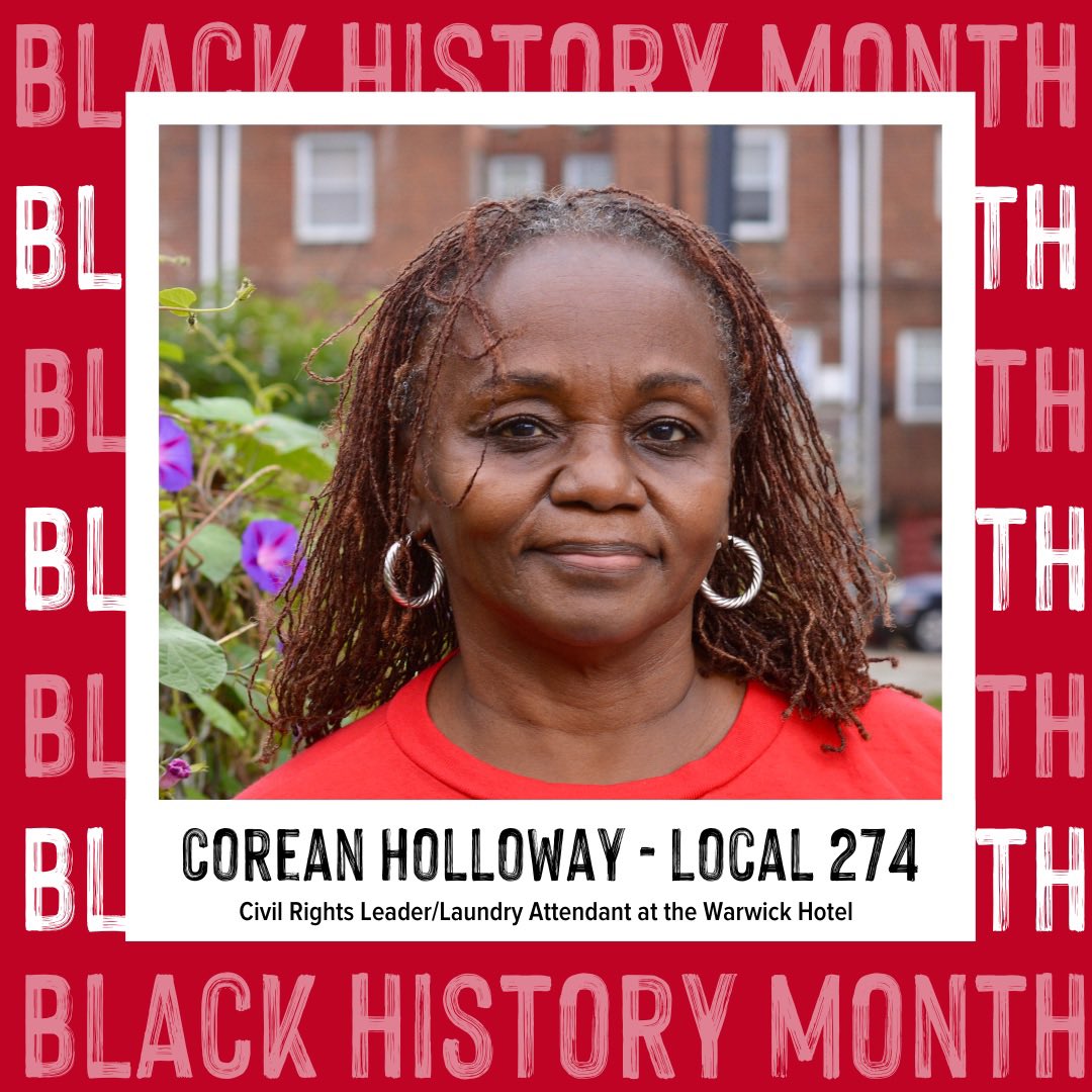 unitehere's tweet photo. BLACK HISTORY MONTH HIGHLIGHT✨ Corean Holloway, Recording Sec of @UNITEHEREPhilly Civil Rights leader, political door knocker and top leader/laundry attendant at the Warwick Hotel. https://t.co/ct38qP86qO
