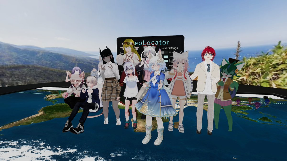 Redrum_vr's tweet image. 周りに展開される地球のどこかの風景を見てピンを足元の地図に刺し、正解に近い方から高ポイントが振られます。このゲーム３回遊んで３回とも”銀縁”さんが優勝。ほ、本物だー！⊂⌒~⊃｡Д｡)⊃
＃私立VRC学園　＃GeoLocator