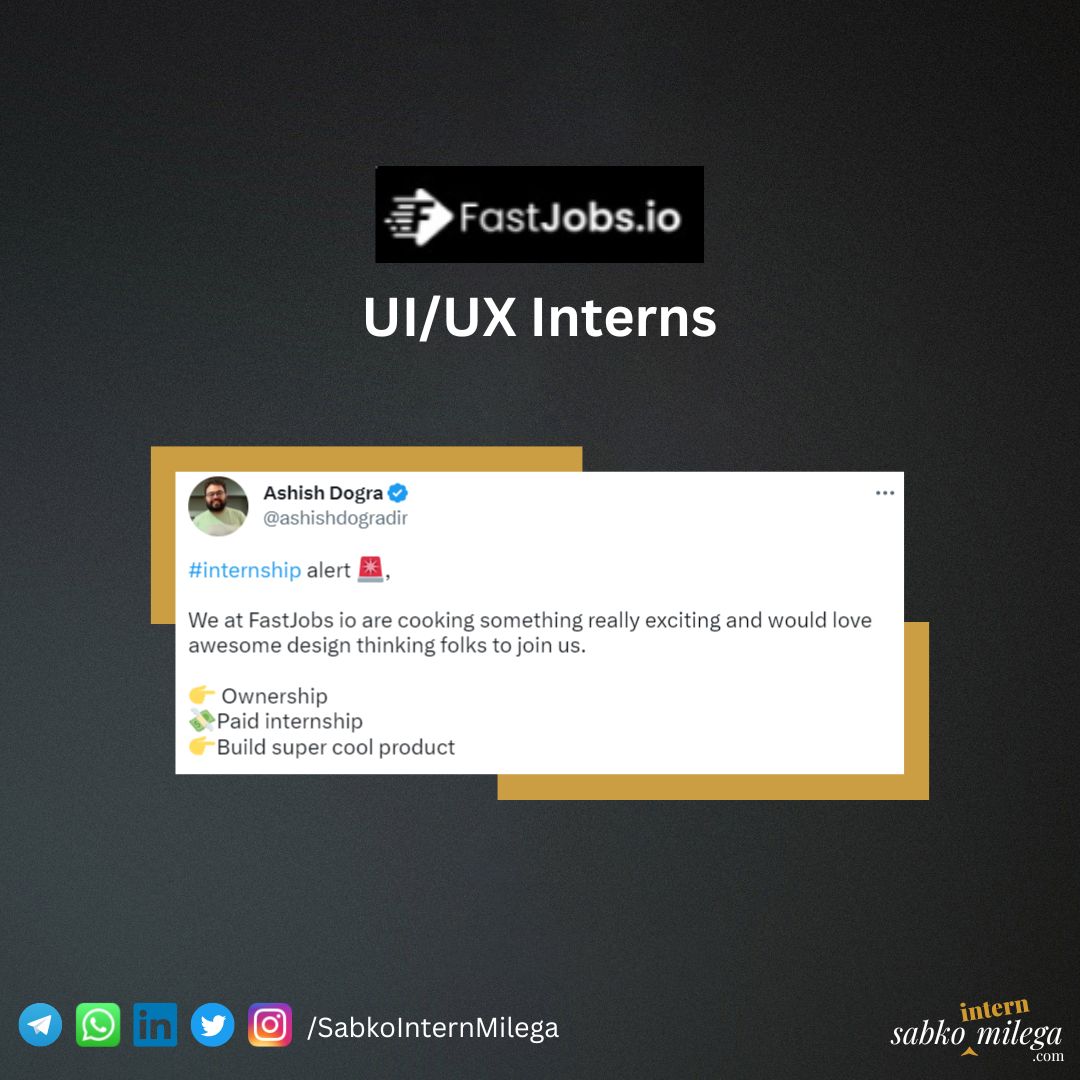 FastJobs[dot]io | UI/UX Intern

Link in comment 👇

 #internship #sabkointernmilega #UIUXDesigner