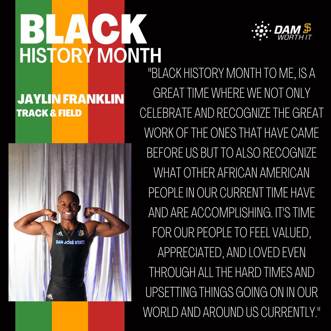Take a look at what Black History Month means to Track and Field athlete, Jaylin Franklin. #DamWorthItSJSU