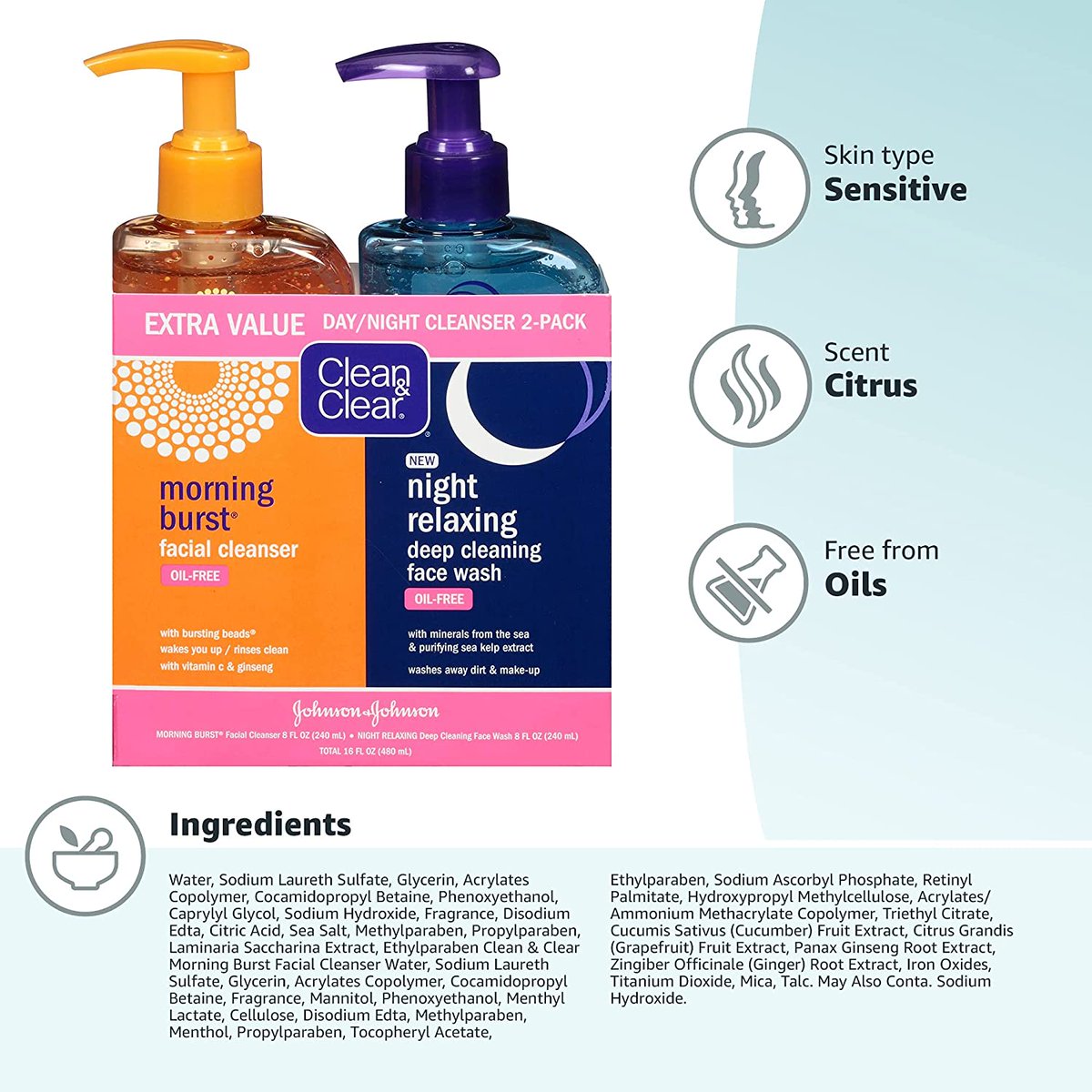 Clean & Clear 2-Pack Day and Night Face Cleansers with Citrus Morning Burst Facial Cleanser with Vitamin C & Relaxing Night Facial Cleanser with Sea Minerals, 
Product Link: amzn.to/3Eitymk

#cleanser #cleansers #facilacleanser #skincareroutine #skincare
#skincareoftheday