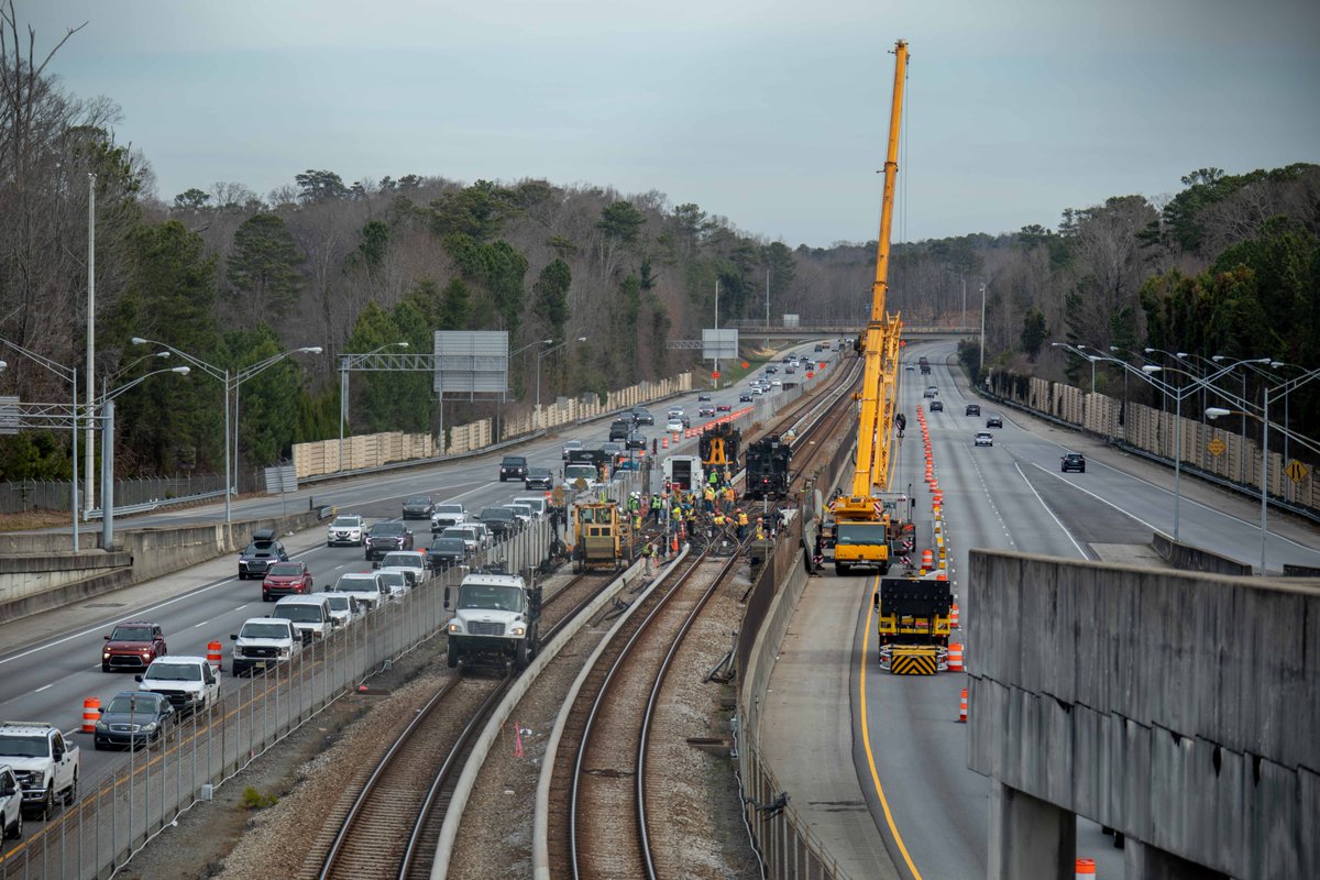 MARTAservice's tweet photo. Crews continue working around the clock to lay new tracks at the Buckhead Crossover. Track replacement continues through the end of service on Wed. Feb. 22 with bus shuttles between Lenox, Buckhead, & Medical Center stations.
Learn more: https://t.co/LKW6P8xzfN
#MARTAbackontrack https://t.co/lYG7Axfjwh