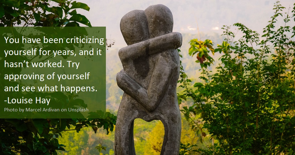 #SelfCareSunday 
#charity #fundraising
Pic: unsplash.com/@pretentiousma…
[Image description: garden statue of 2 figures embracing, with Louise Hay quote, You have been criticizing yourself for years, and it hasn’t worked. Try approving of yourself and see what happens.]